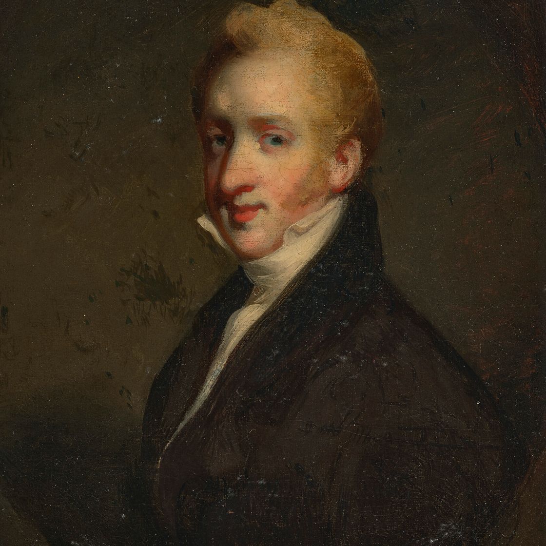 George Chinnery — Портрет европейского купца, во весь рост, в черном пальто, в искусственном овале, изображение 1