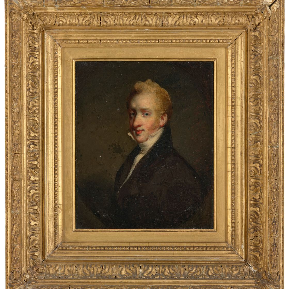 George Chinnery — Портрет европейского купца, во весь рост, в черном пальто, в искусственном овале, изображение 2