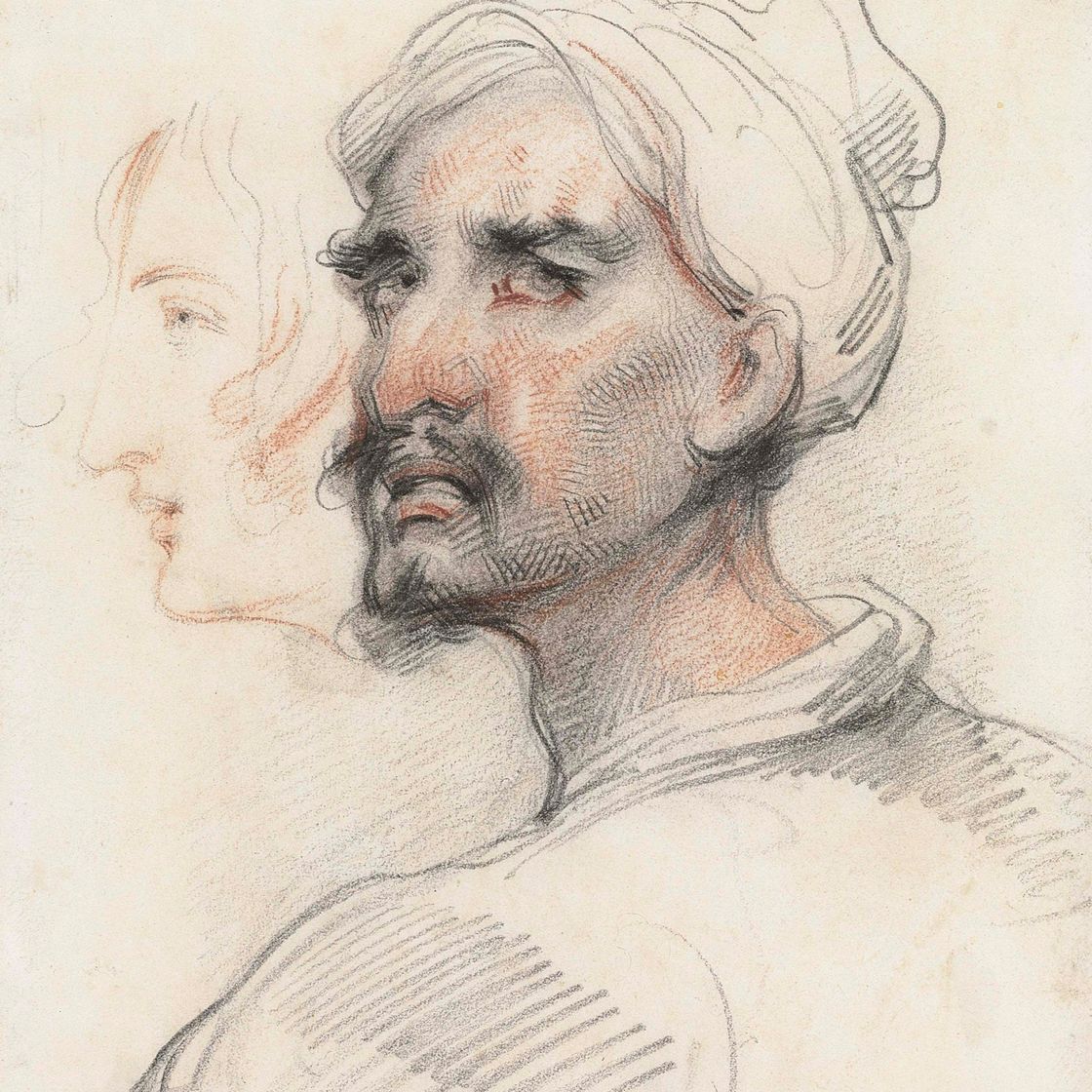 George Chinnery — Портрет мужчины в тюрбане, в профиль в три четверти, повернутый влево, и параллельный этюд женской головы