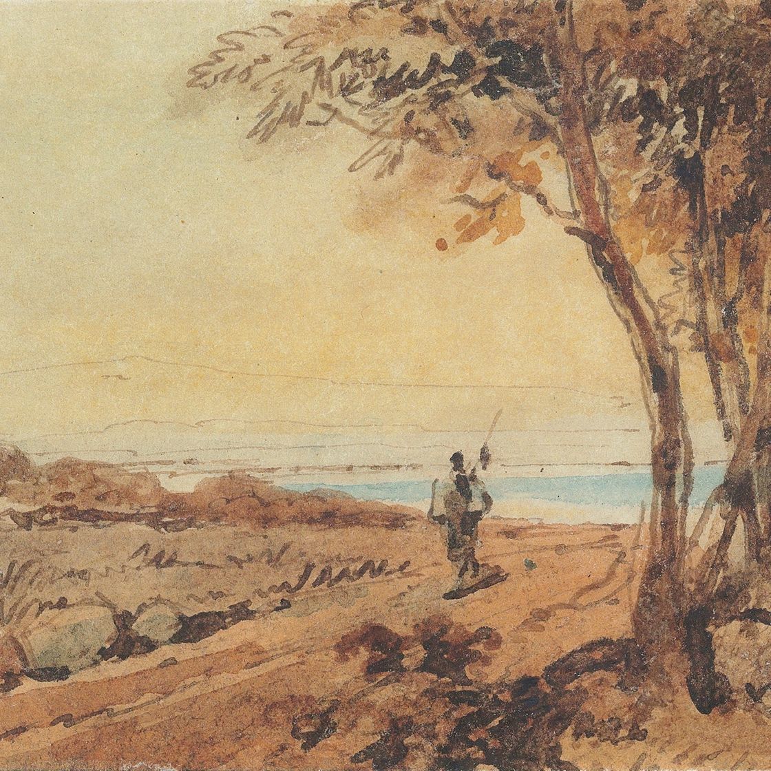 George Chinnery — Водопой скота, Макао; и фигура на тропинке в сумерках, Макао, изображение 2
