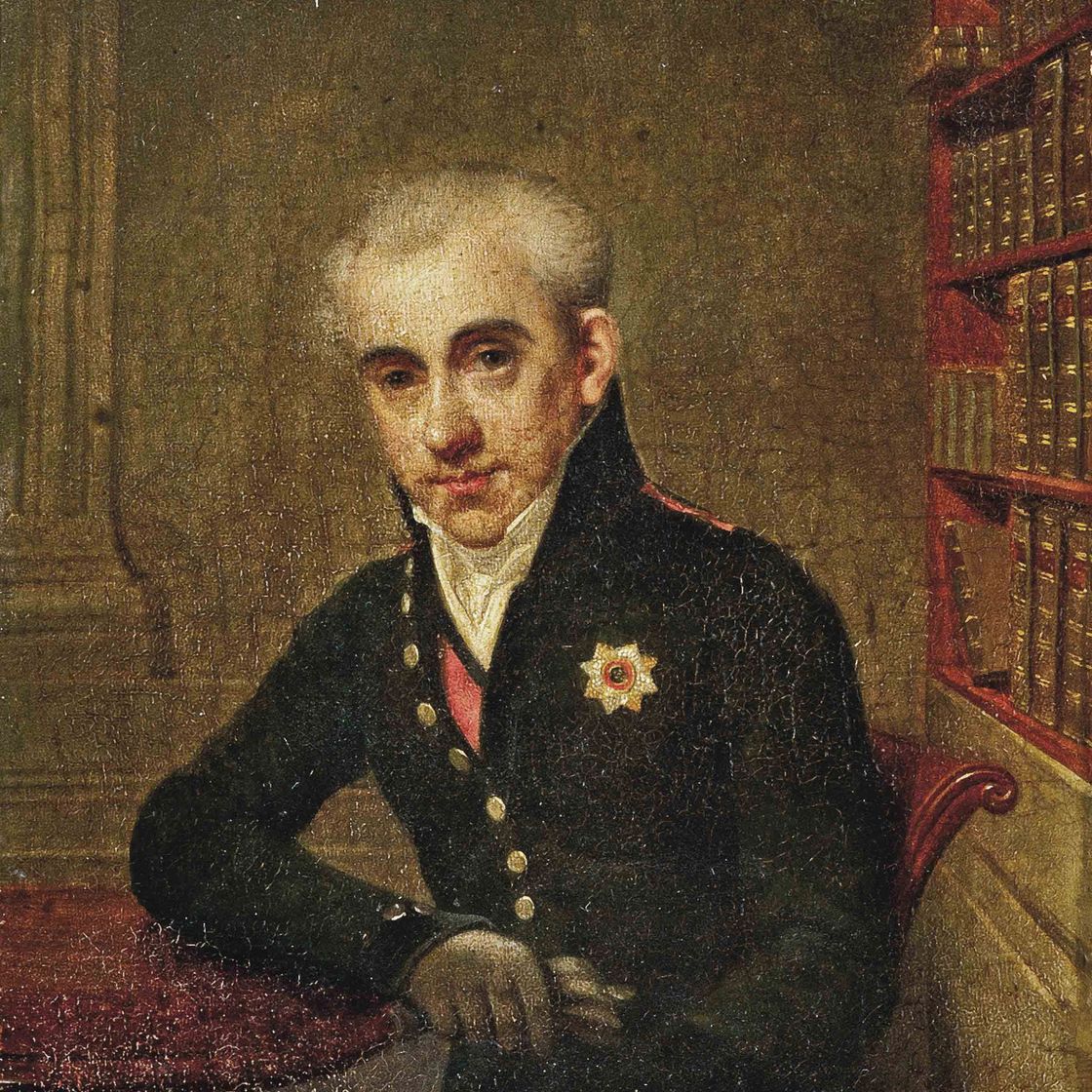 George Chinnery — Портрет сидящего джентльмена в полный рост, в синем сюртуке со звездой ордена Бани