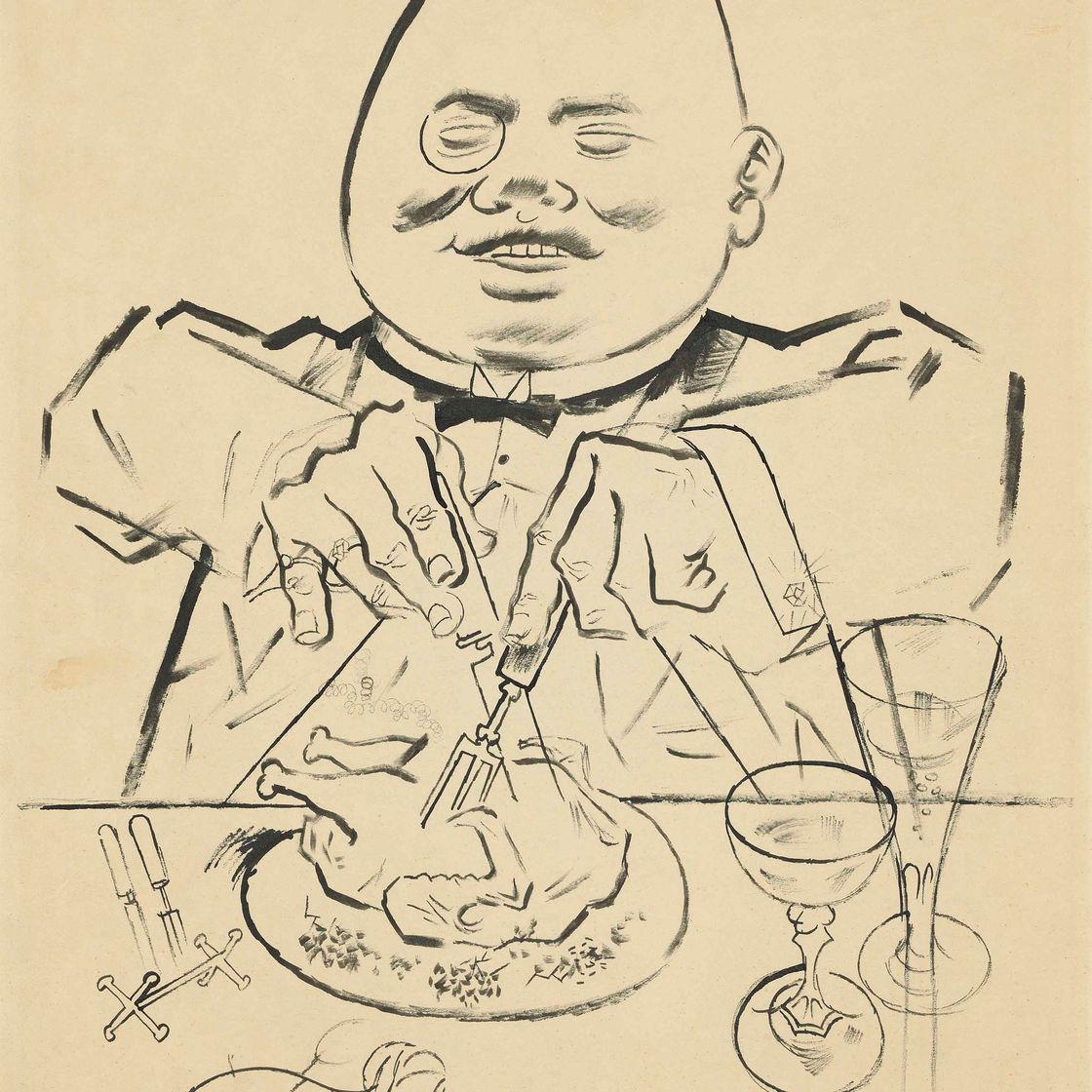 George Grosz — Преуспевающий Шлеммер (Prosperity - Обжора ; прямая сторона) Ruhraufstand (Рурское восстание ; оборотная сторона), изображение 1
