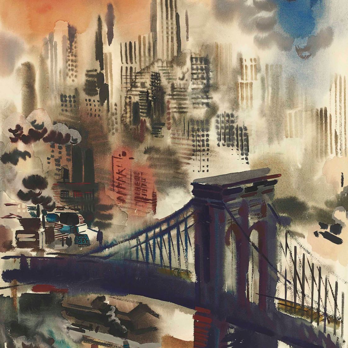 George Grosz — Бруклинский мост и горизонт Нью-Йорка