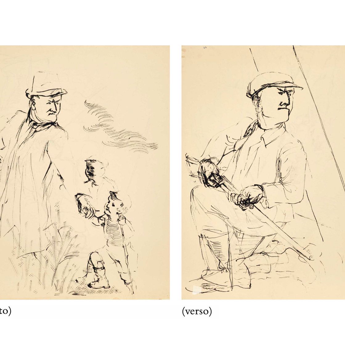 George Grosz — Беженцы, Художник с двумя детьми ( справа ); Бюргервер ( слева )