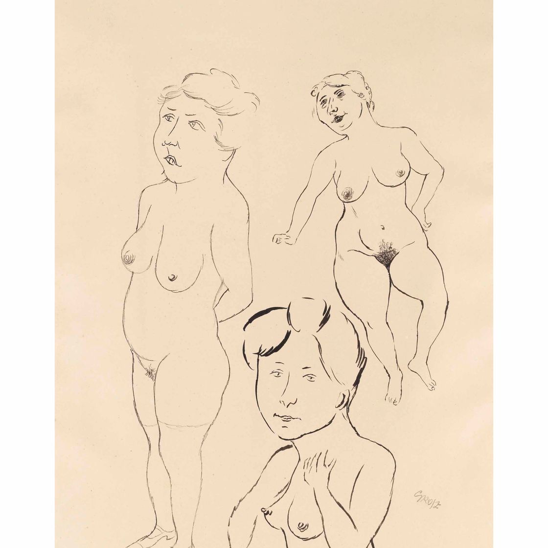 George Grosz — Начбарс Ленхен (справа) ; Стехенде Фрауенакт (сзади), изображение 1