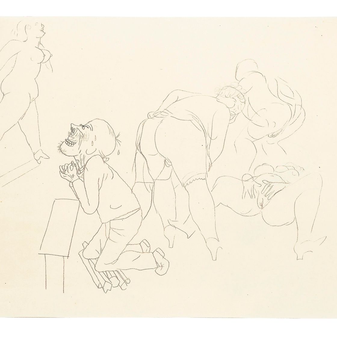George Grosz — Эротическая сцена с участием мужчины и четырех женщин
