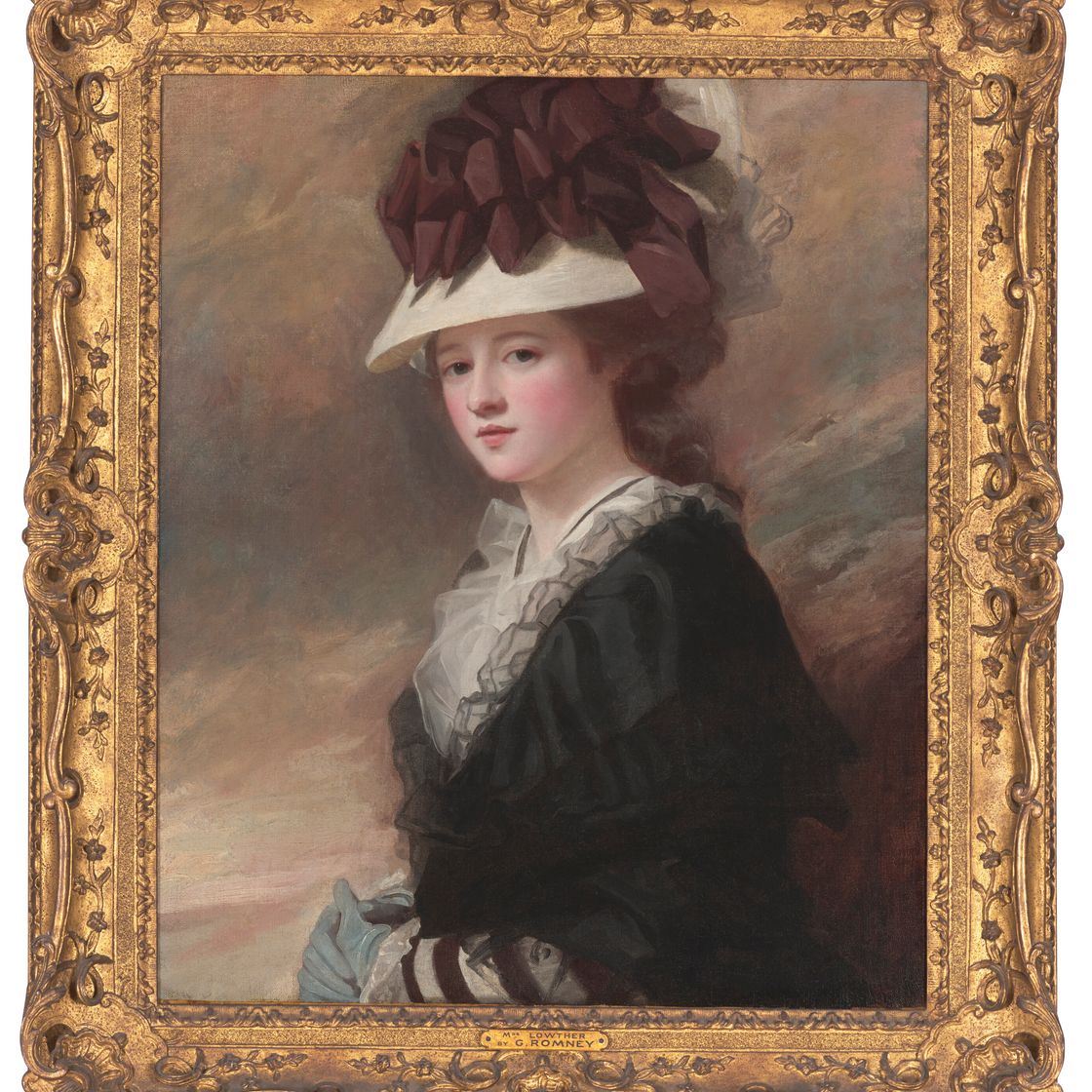 George Romney — Портрет Мэри Лоутер, урожденной Форсайт (ок.1760-1830), в полный рост, в черном платье и шляпке с лентами, изображение 2