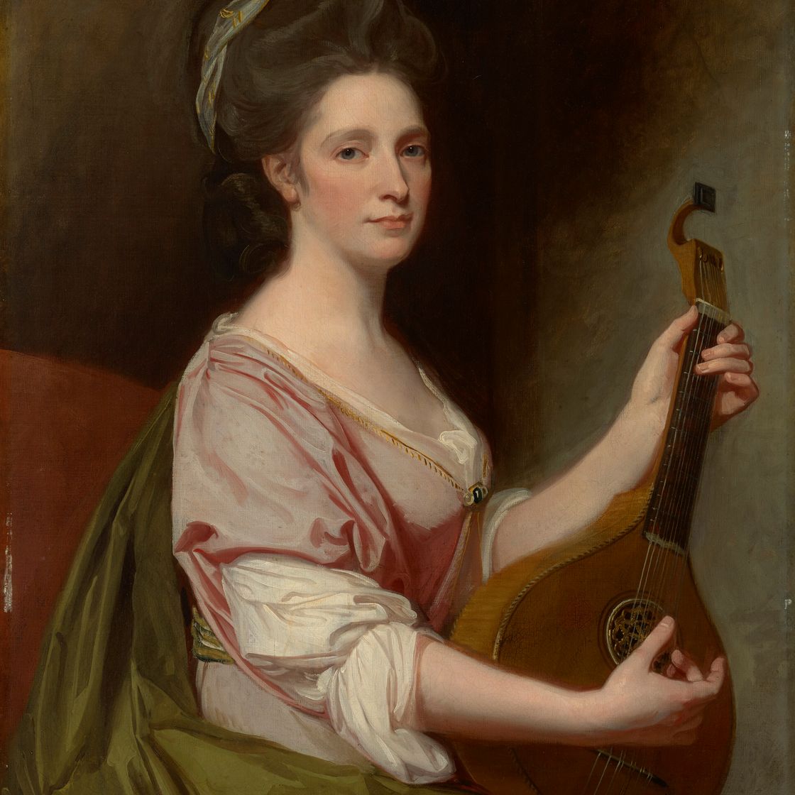 George Romney — Портрет Генриетты, леди Смит, урожденной Додсворт (1736-1795), длиной в три четверти, играющей на лютне, изображение 1