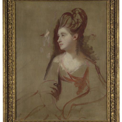George Romney — Портрет дамы в полный рост, в белом платье, незаконченный