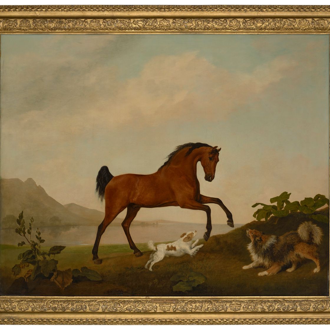 George Stubbs — Гарцующая лошадь с двумя собаками на фоне пейзажа, изображение 2