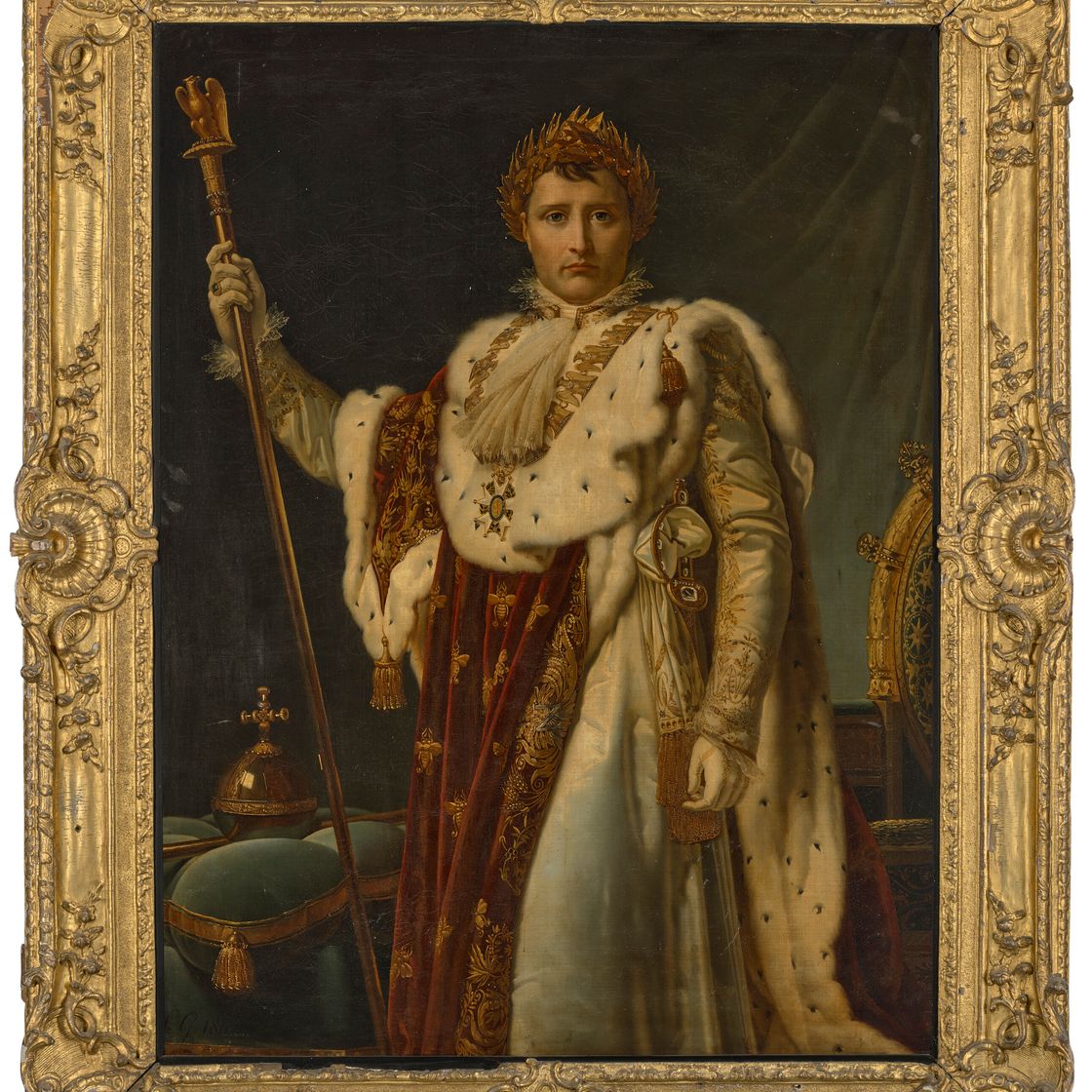 Gérard — Портрет Наполеона Бонапарта (1769-1821), императора Франции, в три четверти роста, в коронационном облачении, изображение 1