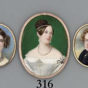 German School — Принцесса Нидерландов Марианна (1810-1883) в белом платье с кружевной каймой, с жемчужной брошью на корсаже, жемчужным ожерельем и серьгами-капельками жемчуга, с жемчужной нитью в зачесанных наверх волосах, заплетенных в косу