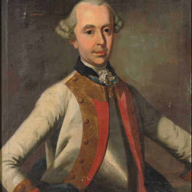 German School — Портрет Кристиана Карла, принца цу Штольберг-Гелдерна (1725-1764), стоящего в полный рост, в доспехах