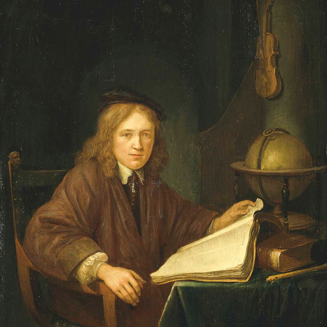 Gerrit Dou — Джентльмен в интерьере, сидящий за столом с книгой в левой руке