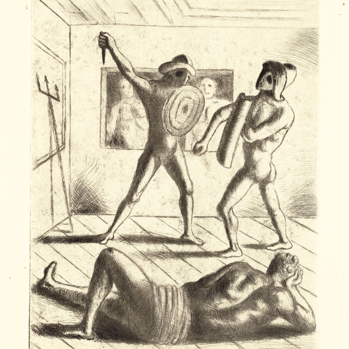 Giorgio de Chirico — Школа гладиаторов I, из романа Жана Кокто "Мирская тайна"