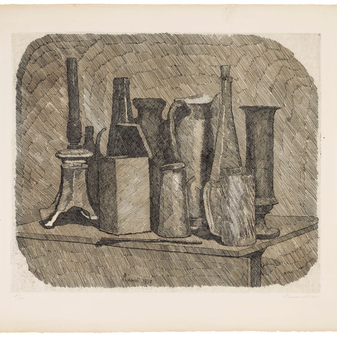 Giorgio Morandi — Величественная природа морта с лампадой и бензином, изображение 1