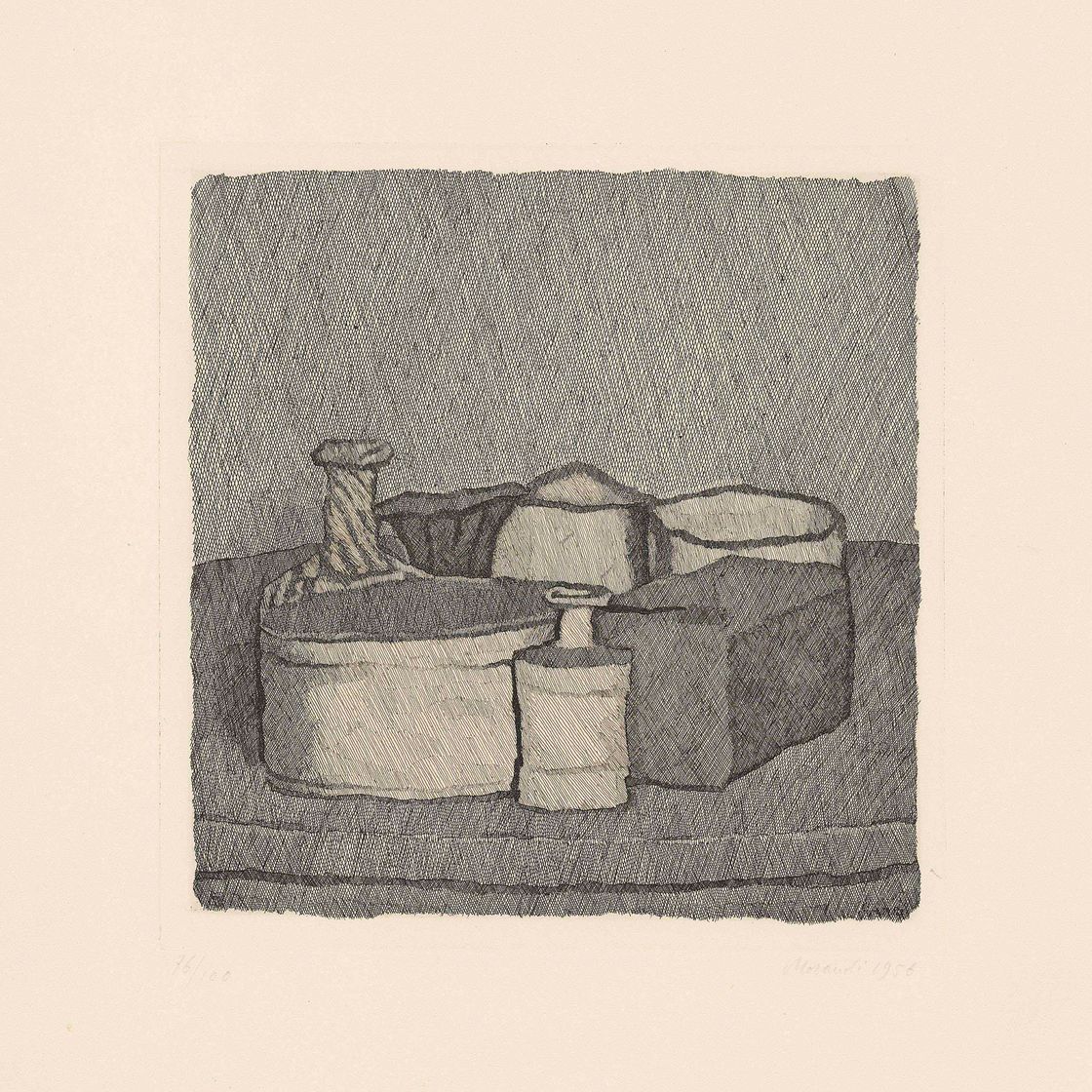 Giorgio Morandi — Природа смерти в четырех оггетти и трех боттильях (т. 117; с. 135)