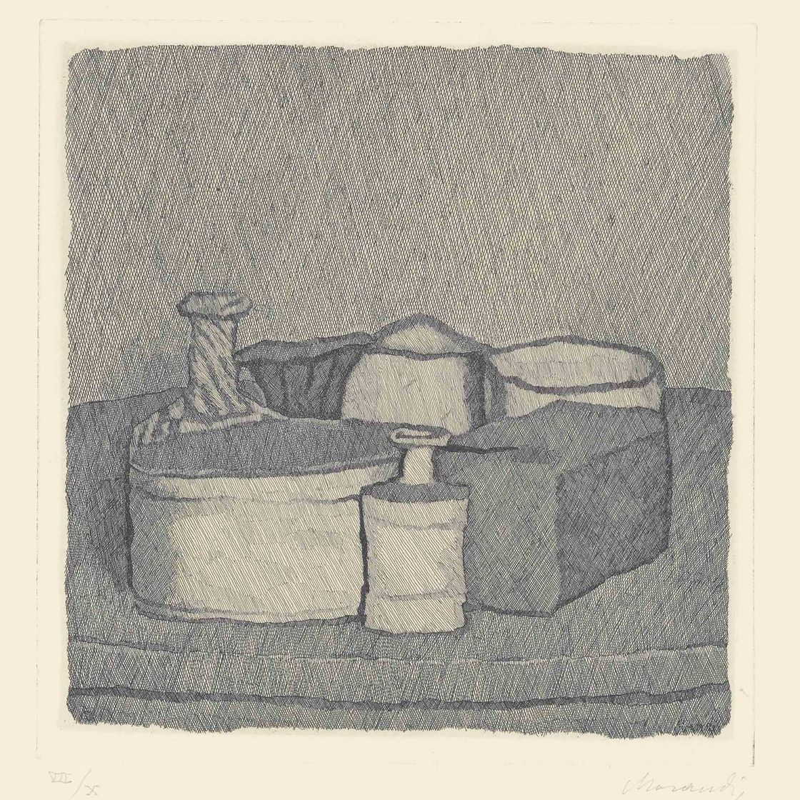 Giorgio Morandi — Природа морта в кватро оггетти и тре боттилье