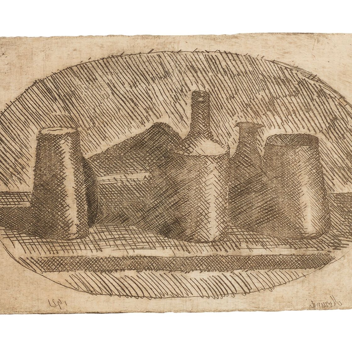 Giorgio Morandi — Природа морта в скатоле и ботильоне с овальным фондом
