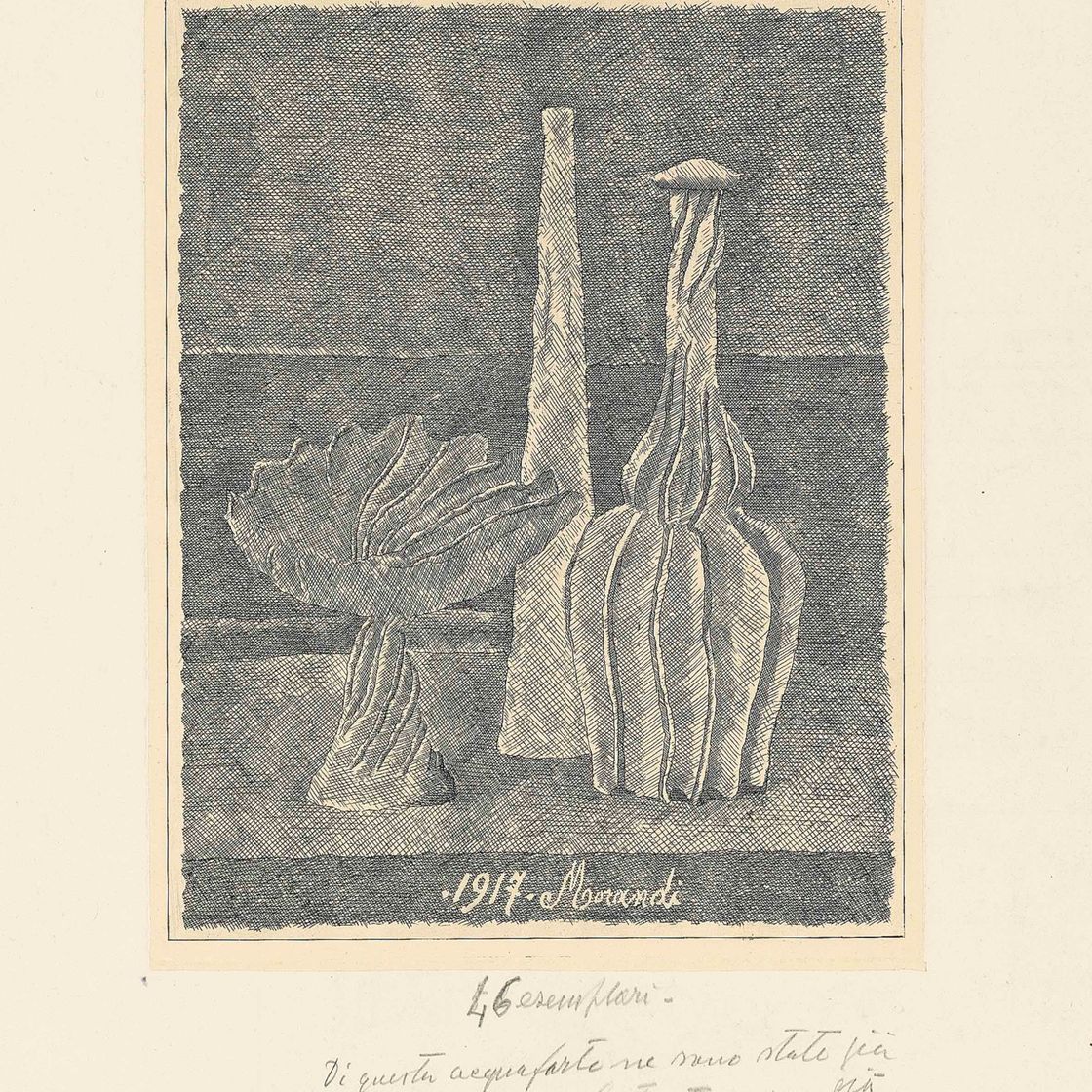 Giorgio Morandi — Природа морта в компостере, боттилья лунга и боттилья скан-меллата (Виталий, 50; Кордаро, стр. 57)
