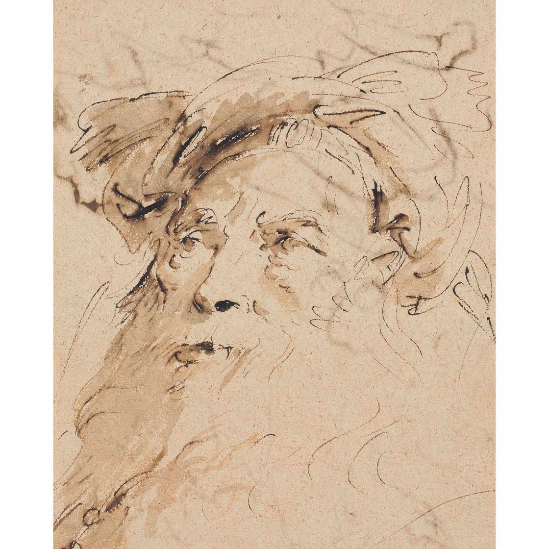 Giovanni Battista Tiepolo — Голова бородатого азиата в тюрбане (слева направо ); Этюд обнаженного мужчины, лежащего навзничь, и другие рисунки ( справа налево ), изображение 1