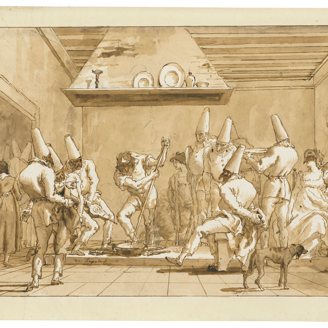 Giovanni Domenico Tiepolo — Группа Пунчинелло наблюдает за изготовлением стекла