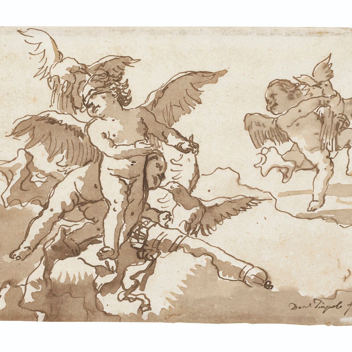 Giovanni Domenico Tiepolo — Купидон с завязанными глазами, вооруженный крылатыми путти и голубями
