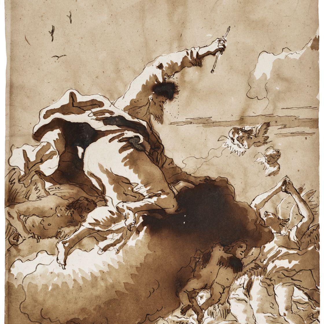 Giovanni Domenico Tiepolo — Бог-отец на облаке, поддерживаемый ангелом и херувимами