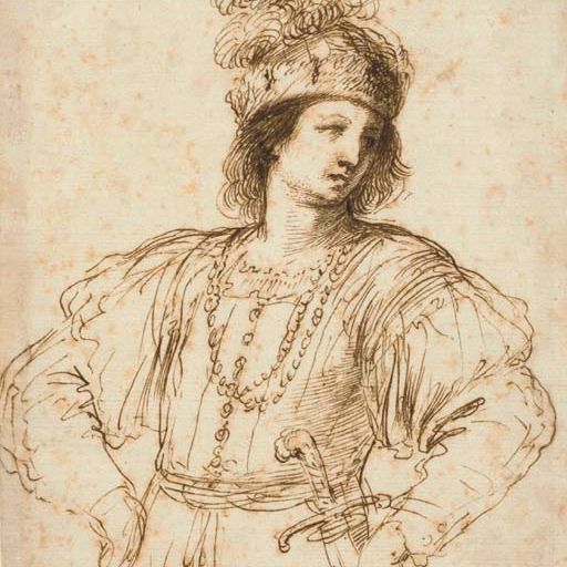 Giovanni Francesco Barbieri — Молодой человек с мечом в изысканном наряде, руки на бедрах