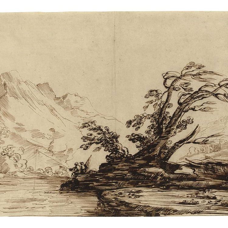 Giovanni Francesco Barbieri — Речной пейзаж с рыбаком