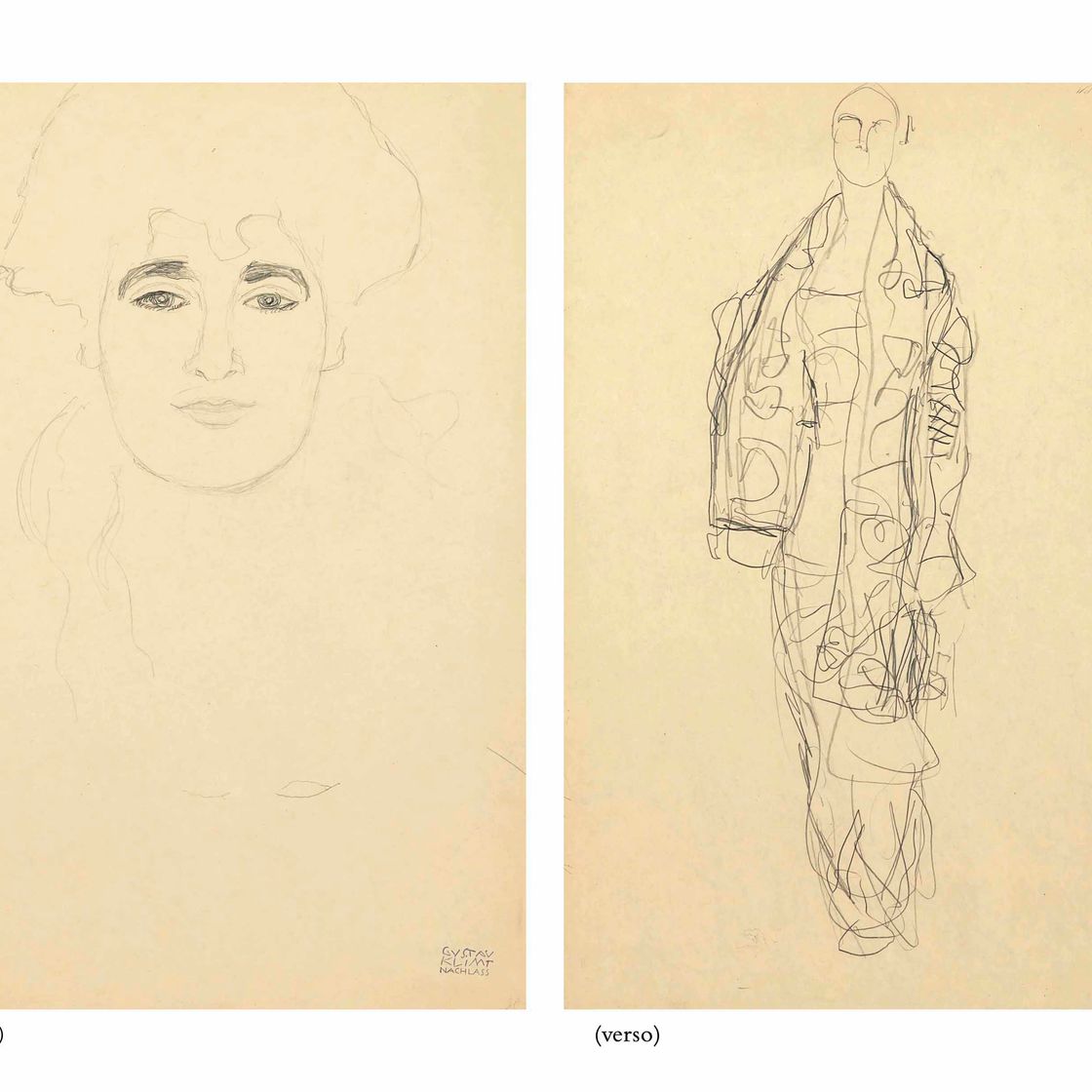 Gustav Klimt — Бильднископф фон ворне (слева направо) ; Женщина-ангел из Умханга (справа налево)