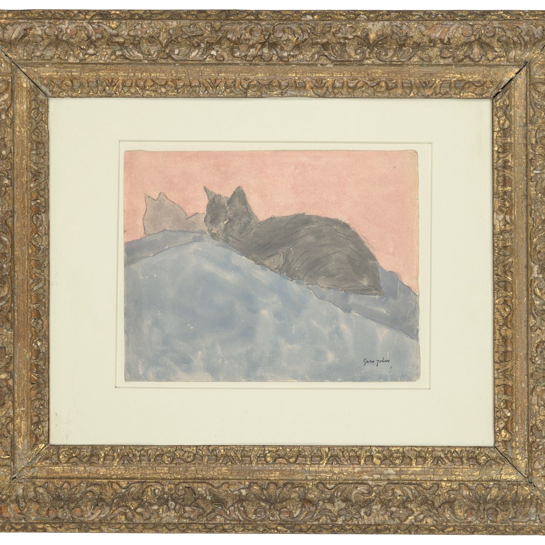 Gwen John — Черная кошка на голубом и розовом фоне, изображение 2