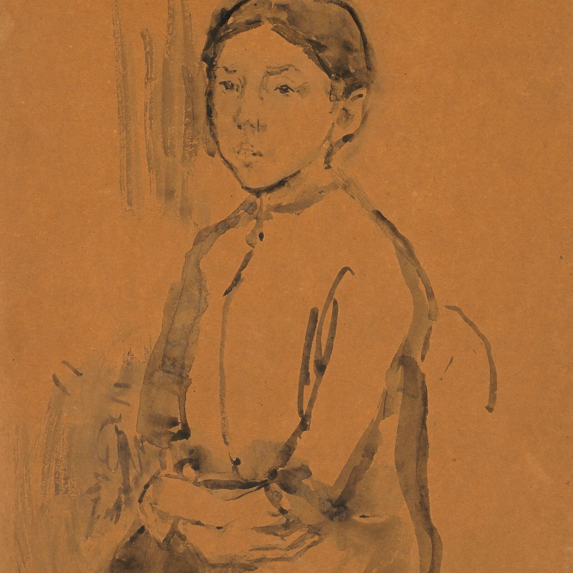 Gwen John — Сидящая девушка со скрещенными на груди руками, изображение 1