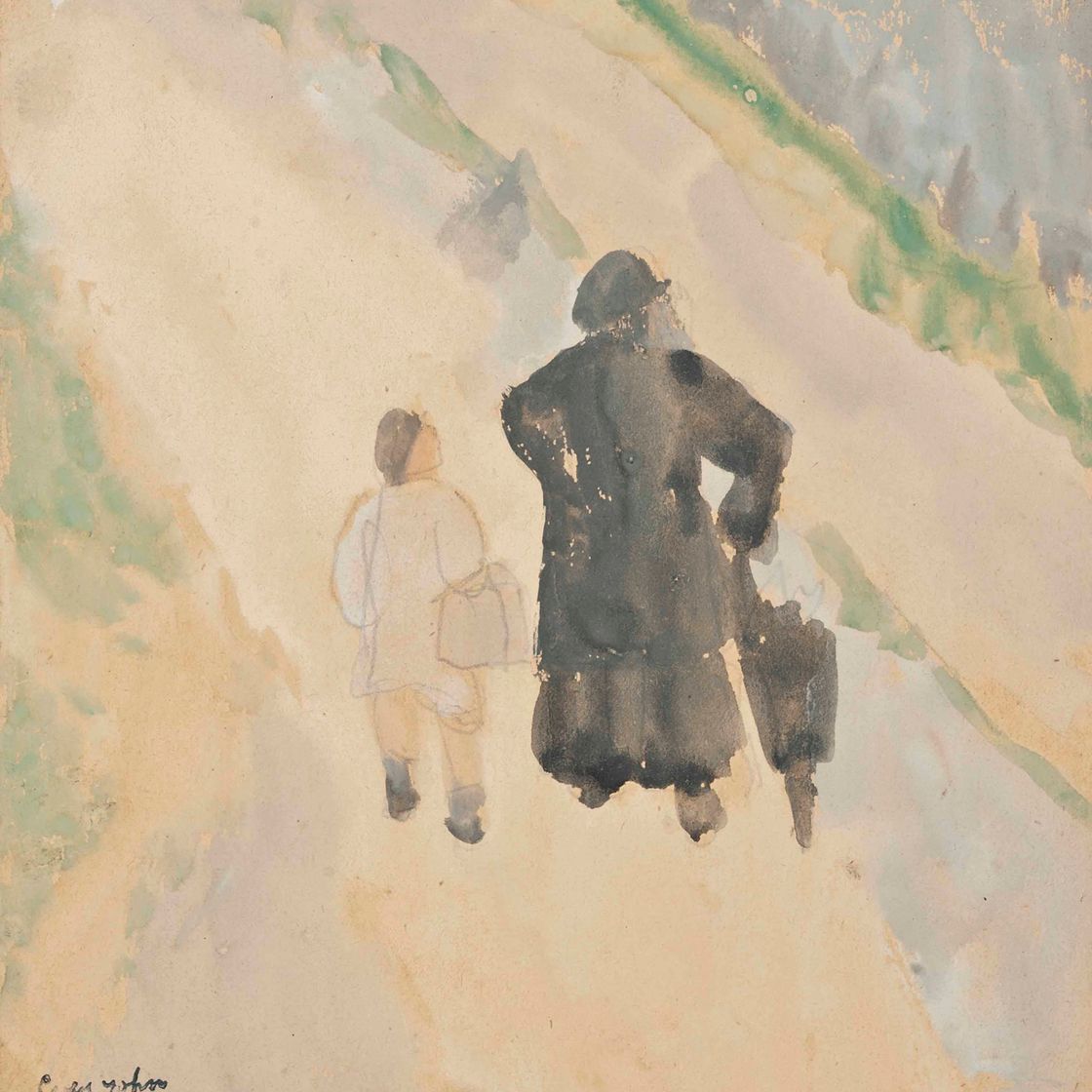 Gwen John — Пожилая женщина и мальчик на проселочной дороге