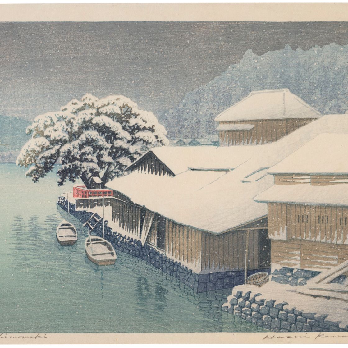 Hasui Kawase — Вечерний снегопад в Исиномаки (Ishinomaki no bosetsu)