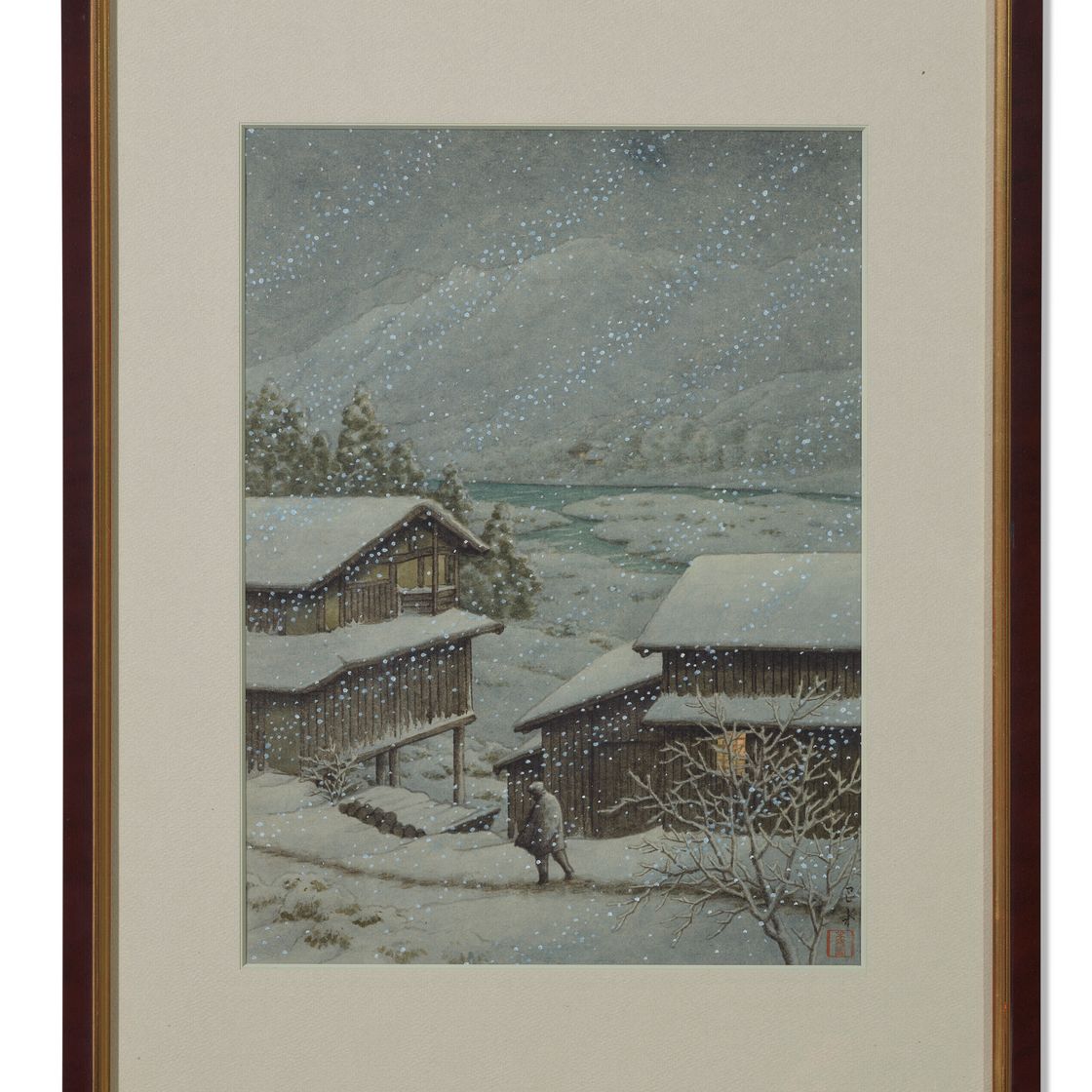 Hasui Kawase — Кисодзи-но-юки, генсен (Снег на дороге Кисо, горячий источник), изображение 2