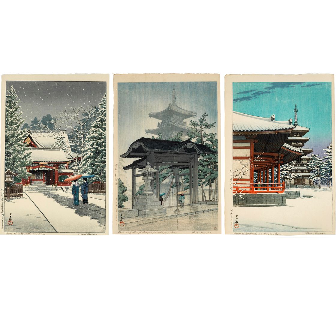 Hasui Kawase — Три гравюры на дереве