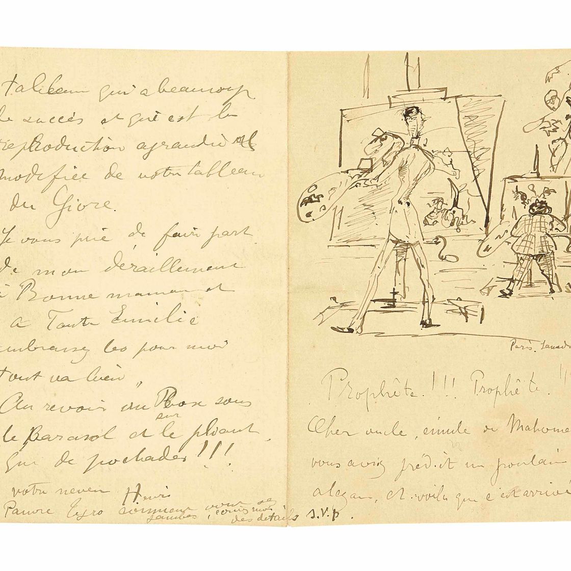 Henri de Toulouse-Lautrec — Принсто и Лотрек (рукопись письма к сыну художника)