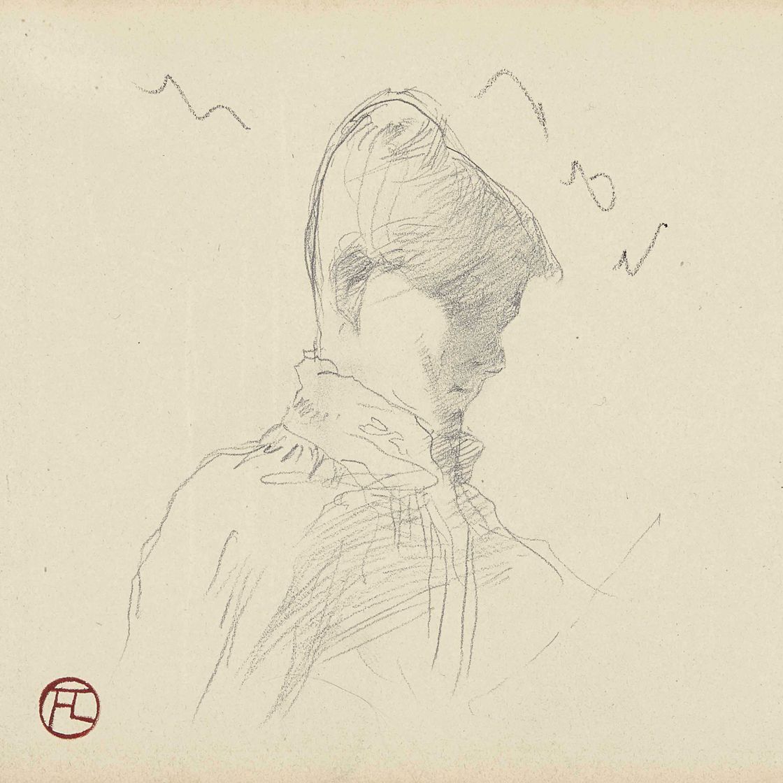 Henri de Toulouse-Lautrec — Тет и бюст женщины (спереди); Декорации (сзади)