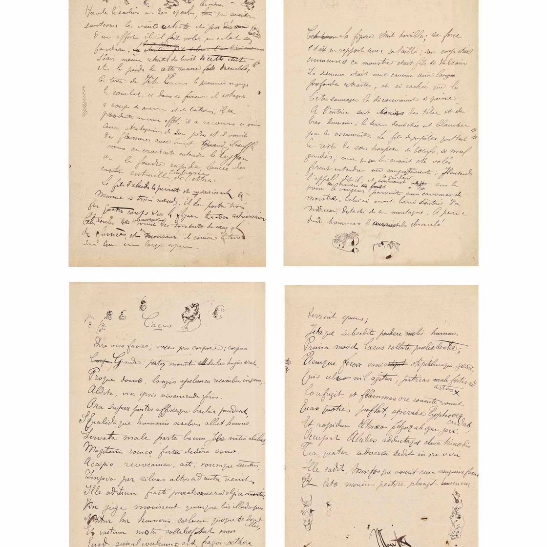 Henri de Toulouse-Lautrec — Рукопись с автографом на французском и латыни, состоящая из 2 листов с обратной стороны и эскизами