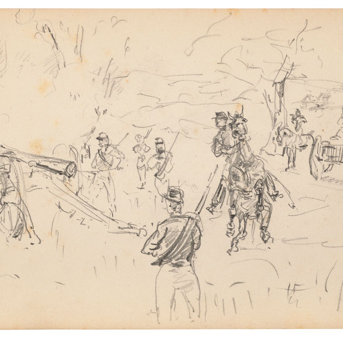 Henri de Toulouse-Lautrec — Военный маневр ( спереди ); Кавалеры и разнообразные этюды ( сзади ), изображение 2