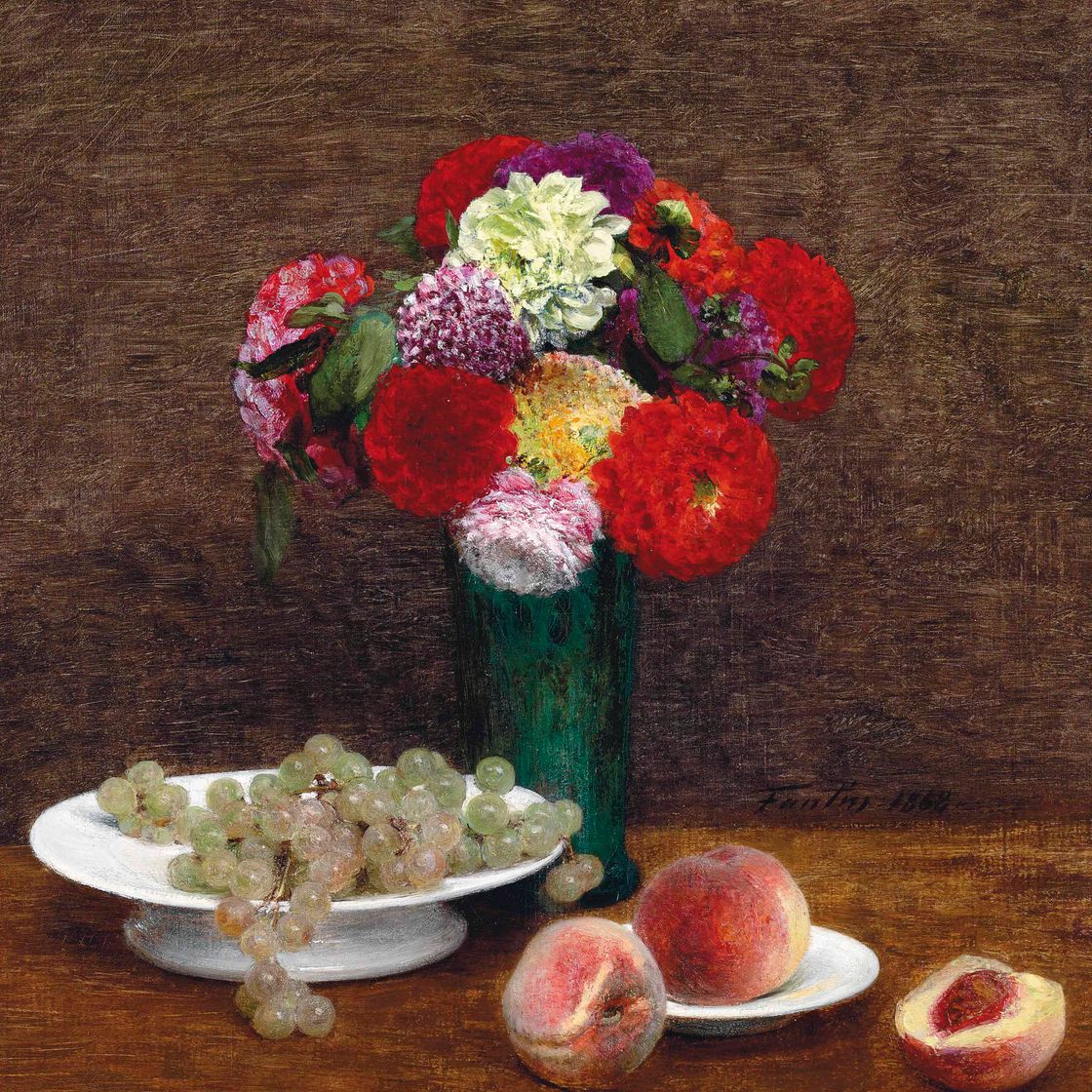 Henri Fantin-Latour — Nature morte (георгины, изюм и груши)