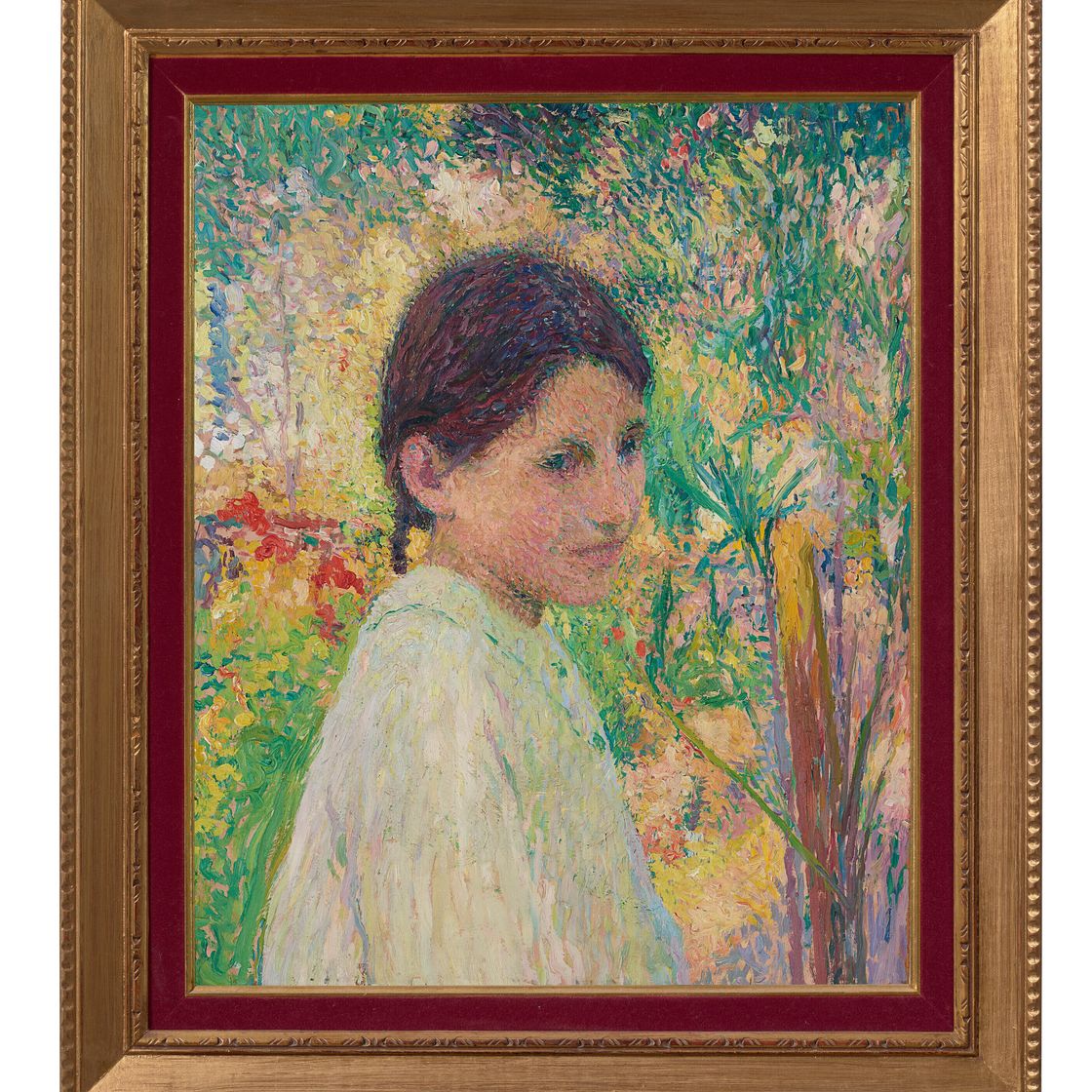 Henri Martin — Бюст молодой девушки из трех кварталов в саду, изображение 2