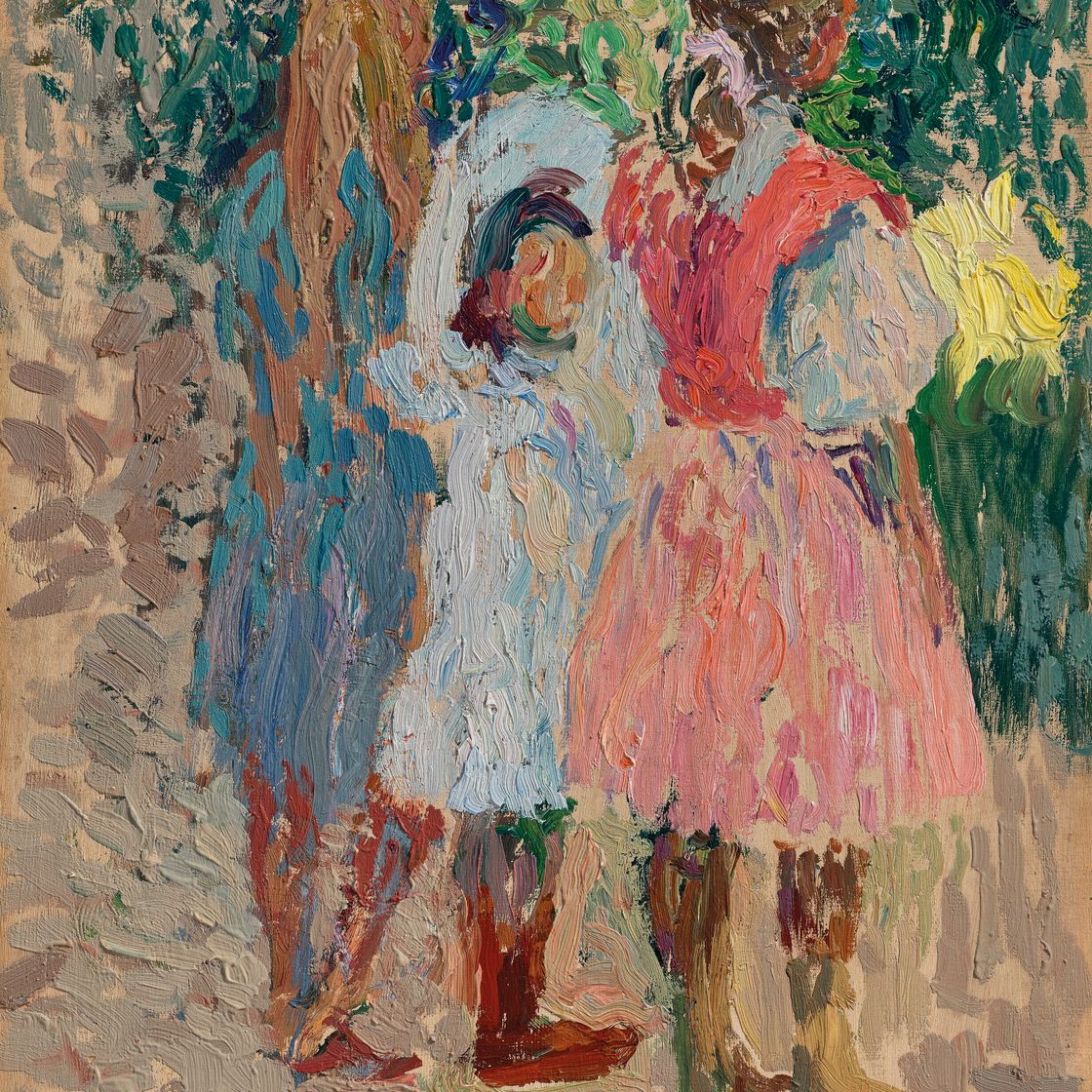 Henri Martin — Трое детей в саду, утренник на улице, изображение 1