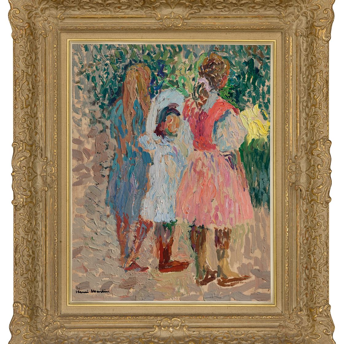Henri Martin — Трое детей в саду, утренник на улице, изображение 2