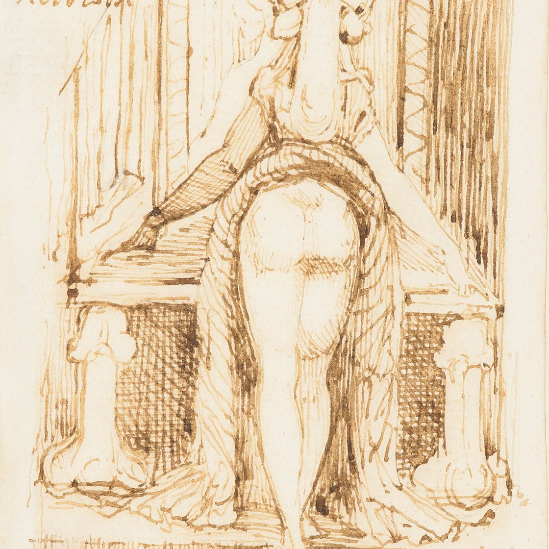 Henry Fuseli — Каллипига: миссис Фюзели с задранными до пояса юбками стоит перед туалетным столиком с фаллическими подставками., изображение 1