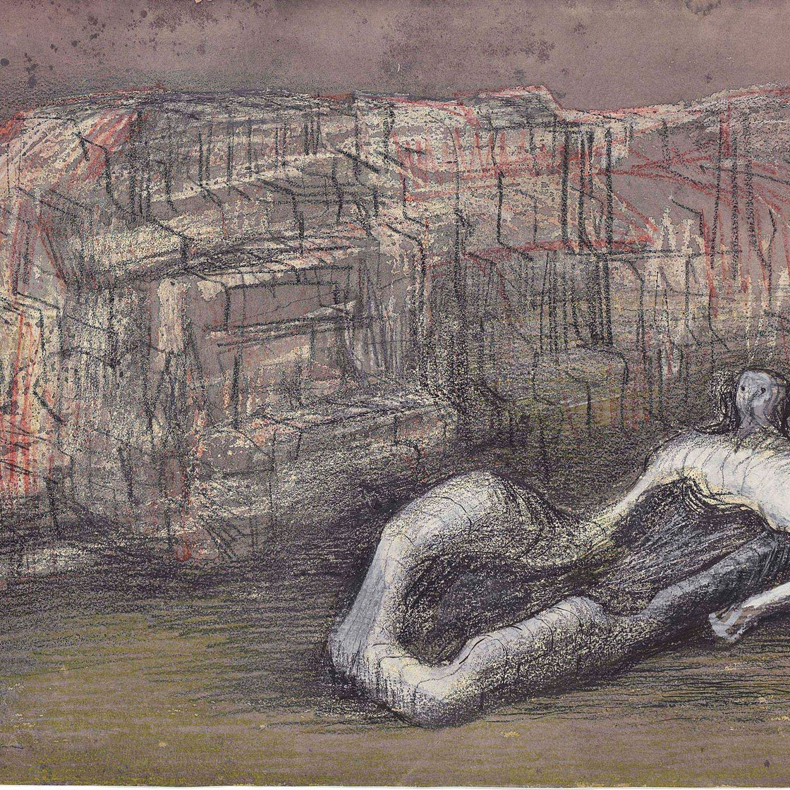 Henry Moore — Лежащая фигура на фоне утеса