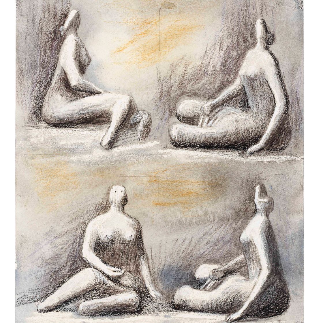Henry Moore — Рисунок для сидящей скульптуры: Четыре вида, изображение 1