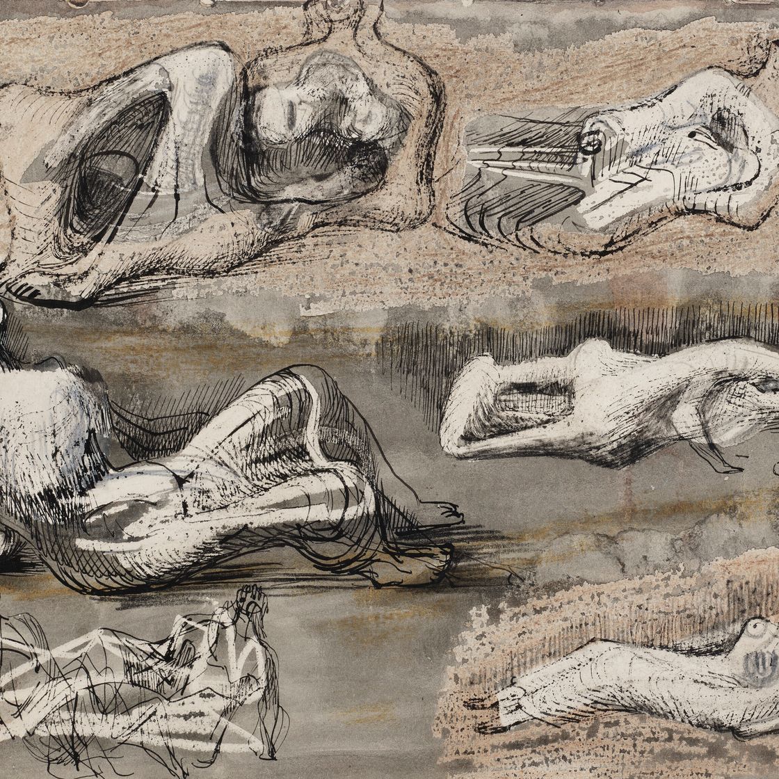 Henry Moore — Лежащие фигуры: Идеи для скульптур ( recto ); Лежащие фигуры и сидящая фигура ( verso ), изображение 1