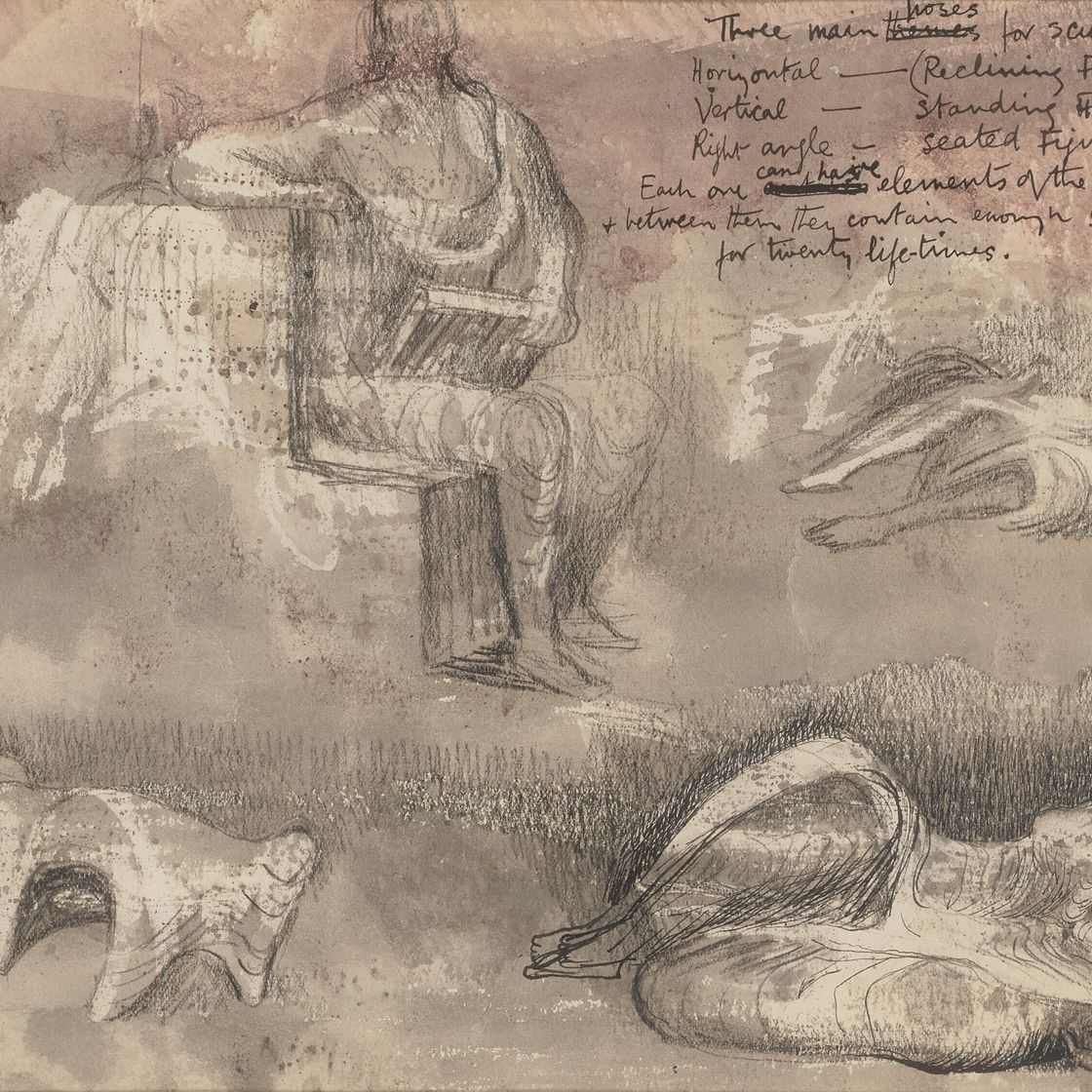 Henry Moore — Лежащие фигуры: Идеи для скульптур ( recto ); Лежащие фигуры и сидящая фигура ( verso ), изображение 2